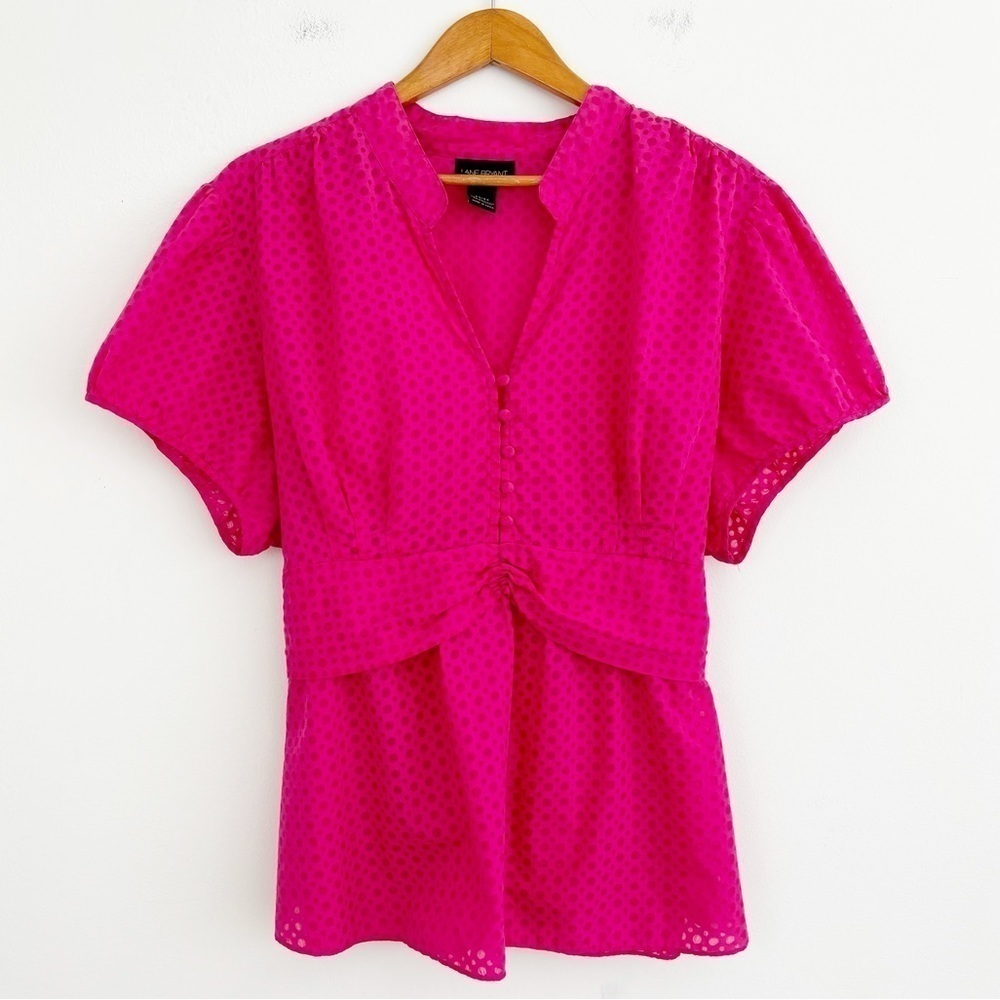 Lane Bryant Pink Boho Polka Dots Button Up Top Size 22/24